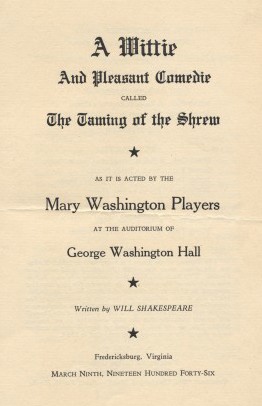 by William Shakespeare directed by Ellen Lane Assistant directed by Ruth Meyer March 9, 1946