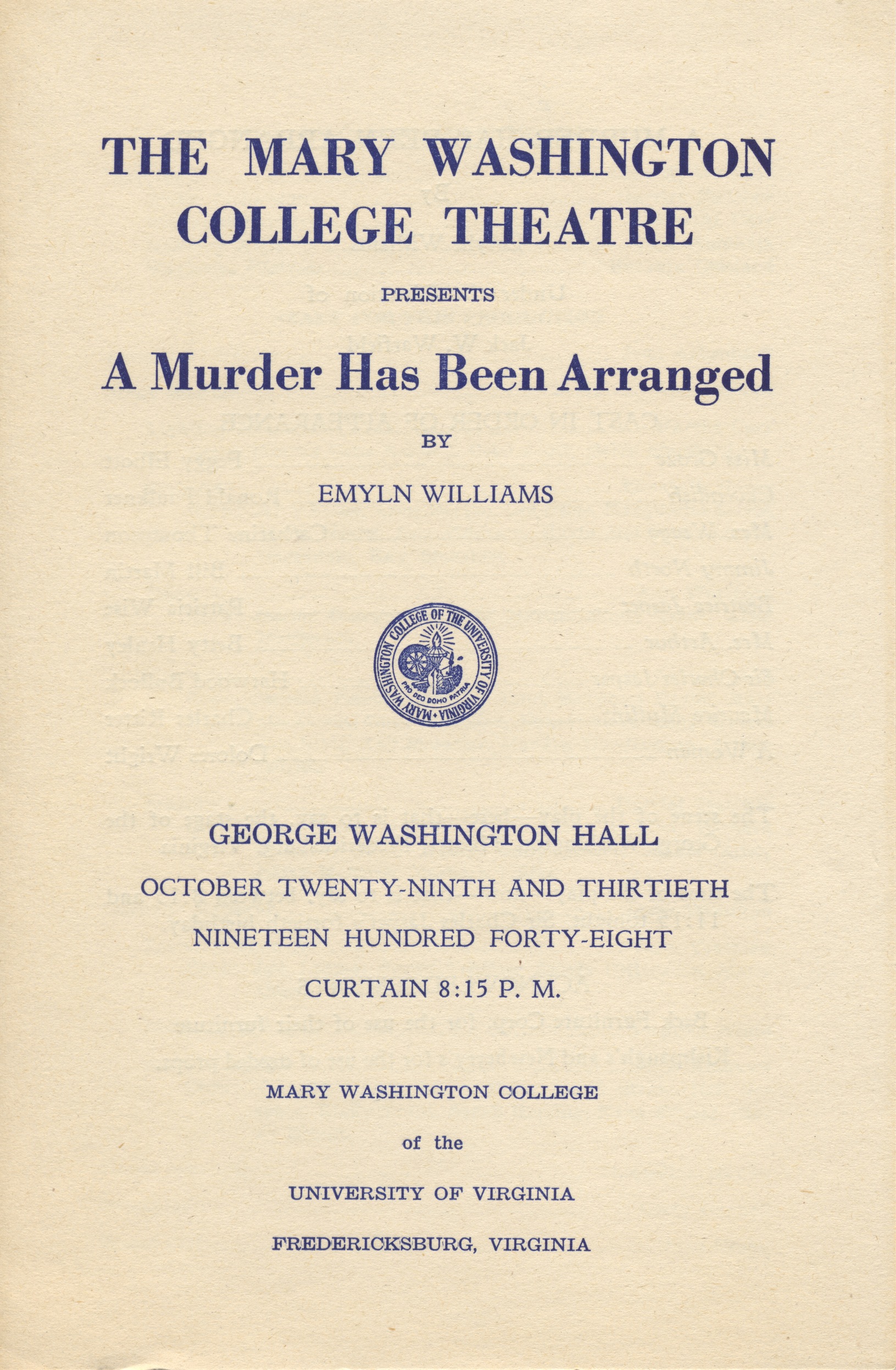 1948 A Murder Has Been Arranged Playbill Cover